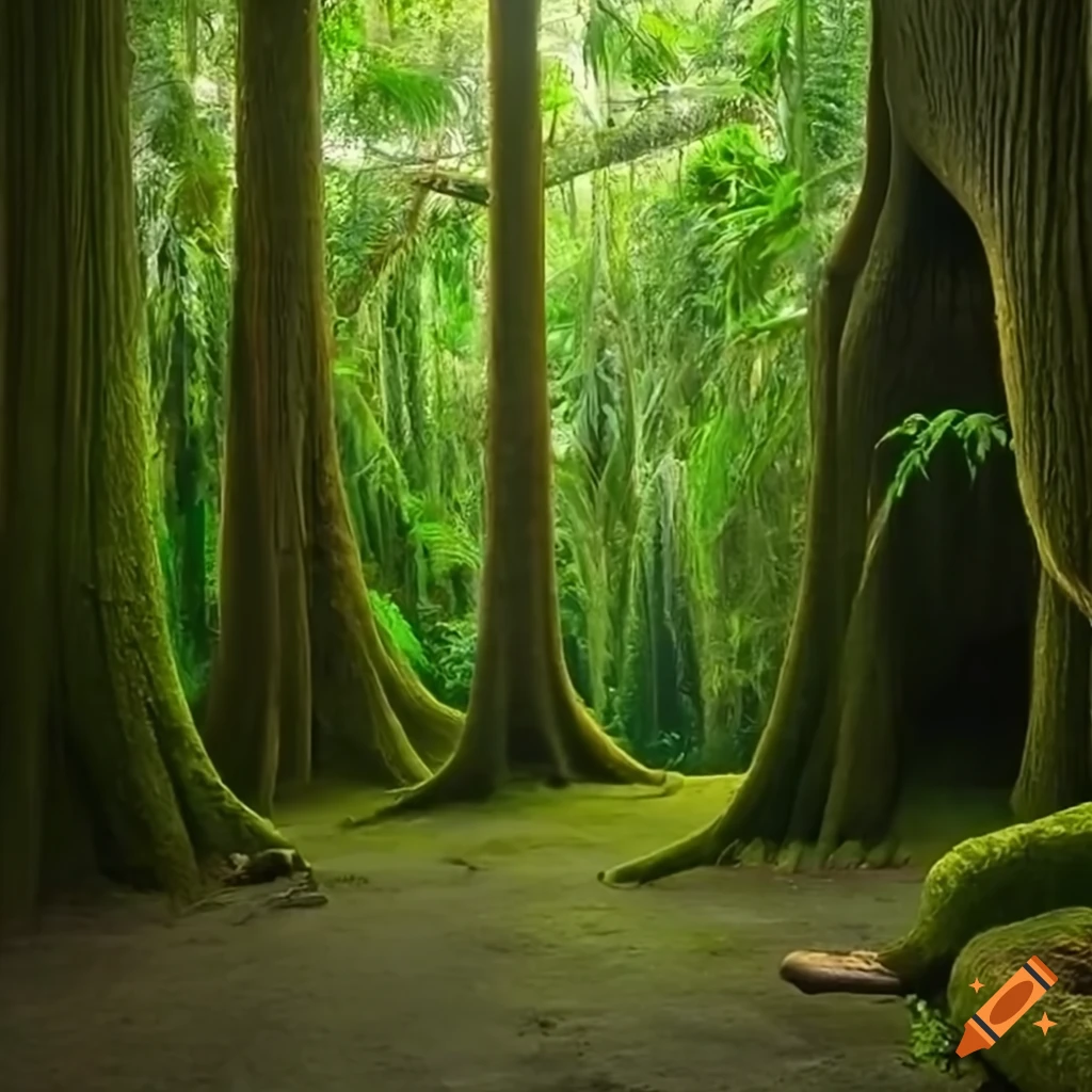 Tall jungle trees on Craiyon