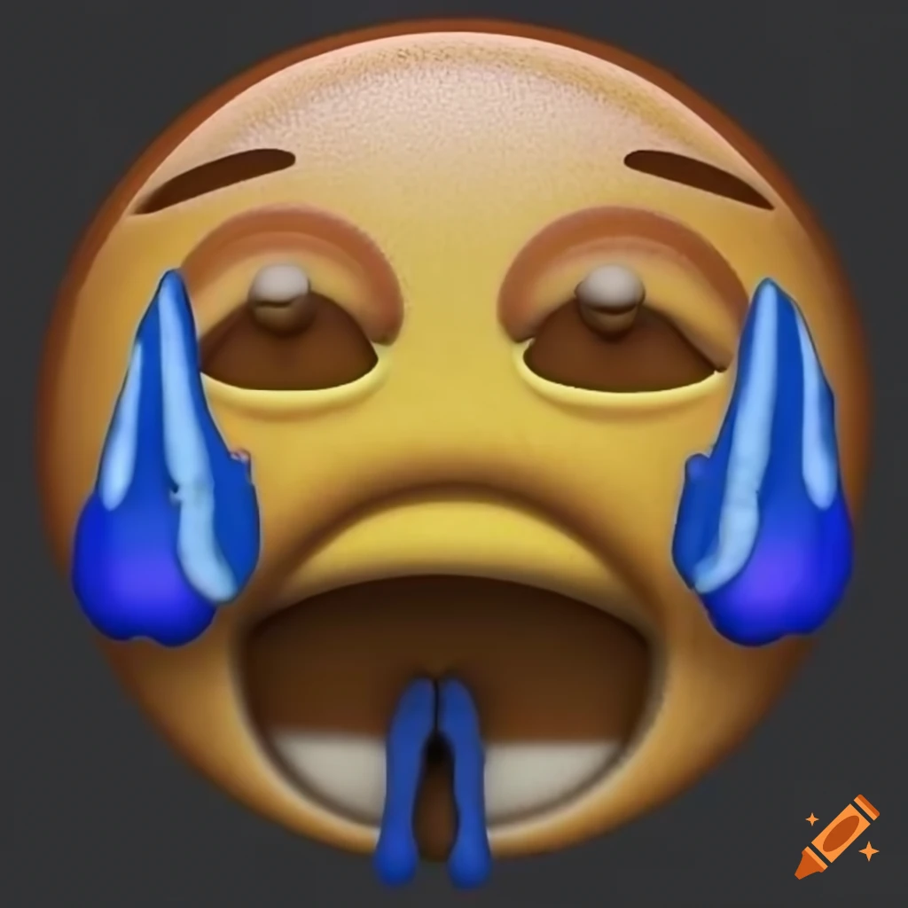 3D render of haunting, nightmarish, cursed crying emoji with realistic details