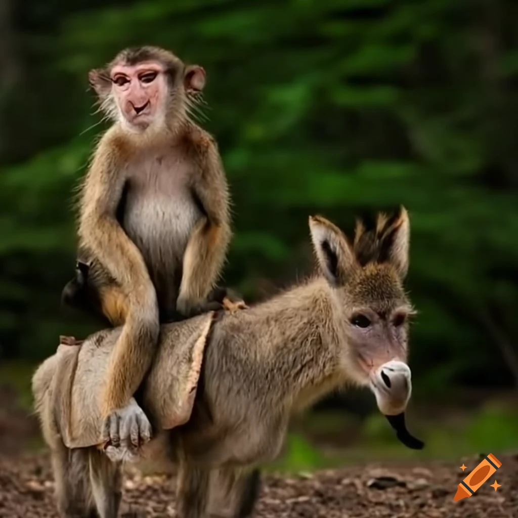 Monkey rides donkey