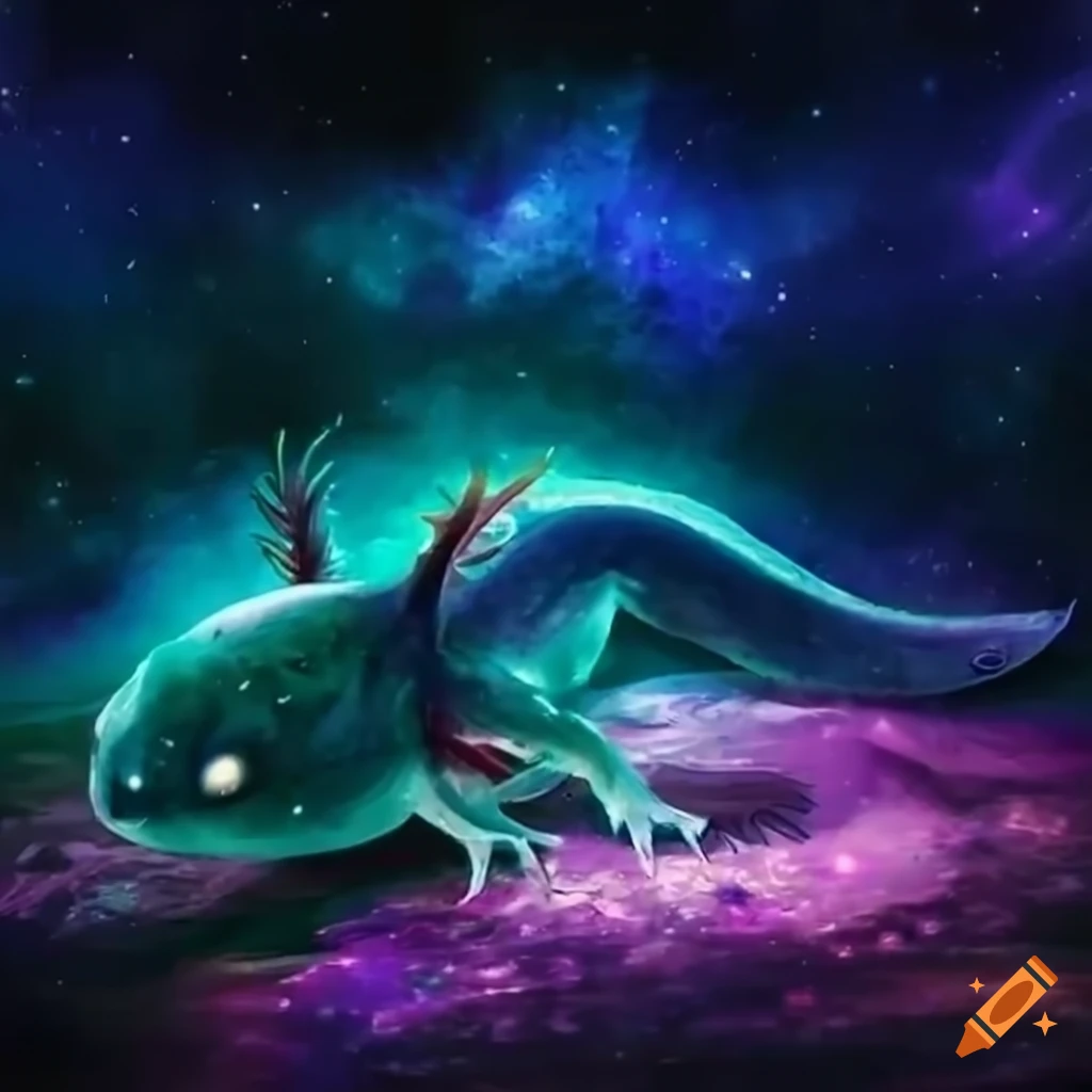 mystical creature resembling an axolotl in a cosmic horror setting