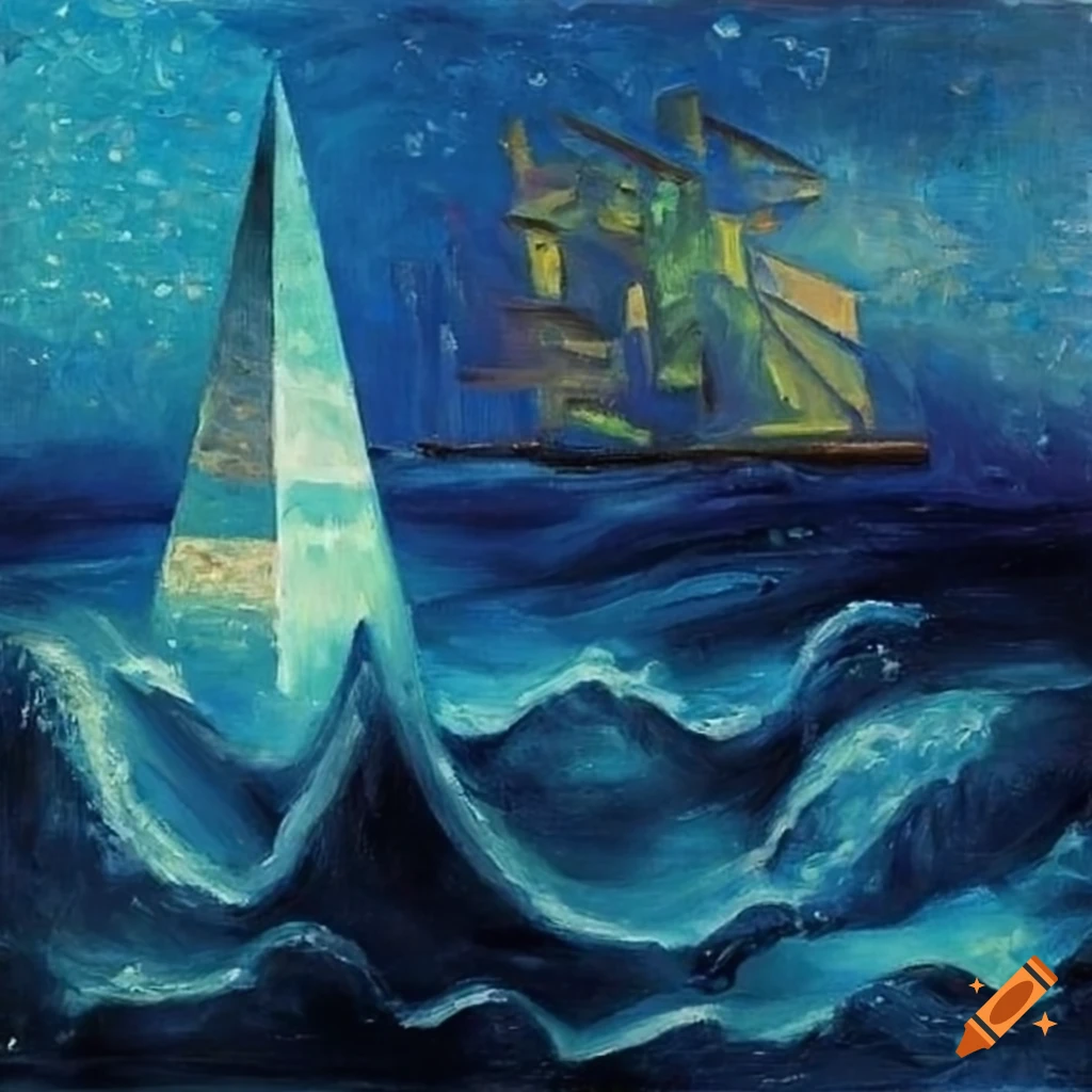 A glittering and shining crystal spire rising from a stormy sea