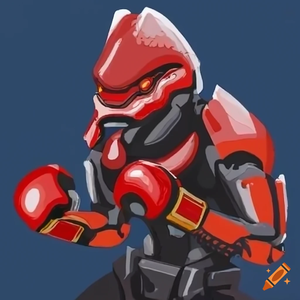 Sangheili From The Halo Series Wearing A Big Red Boxing Glove 