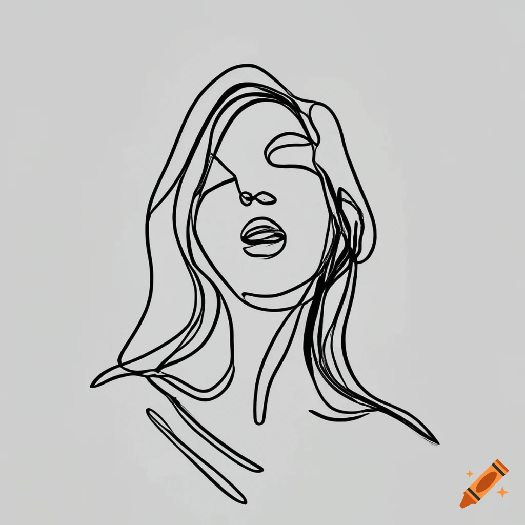 Minimalistic one-line drawing of a girl talking black pen on white paper