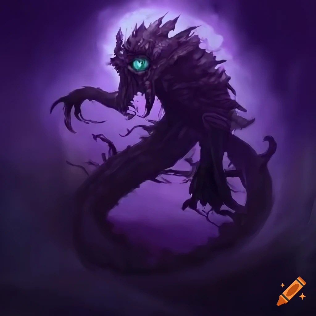 concept art of void monster with dark violet and glowing flesh, sharp details, violet details, 4k, trending on artstation
