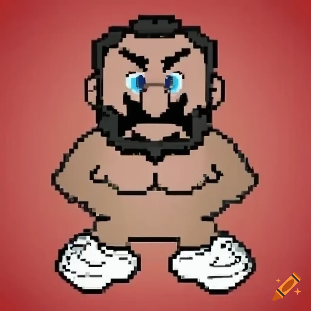 Bearded Iraqi Super Mario wrestler cartoon