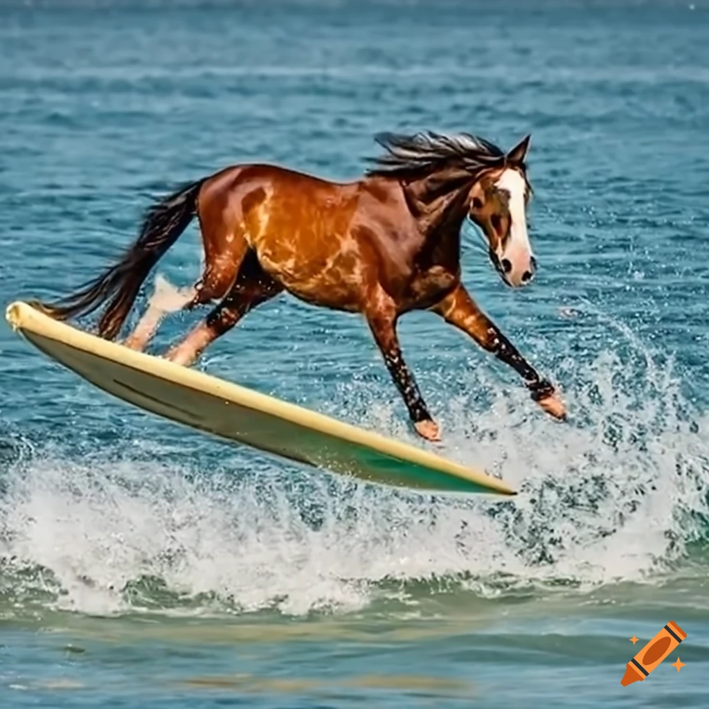 Horse surfing on water on Craiyon