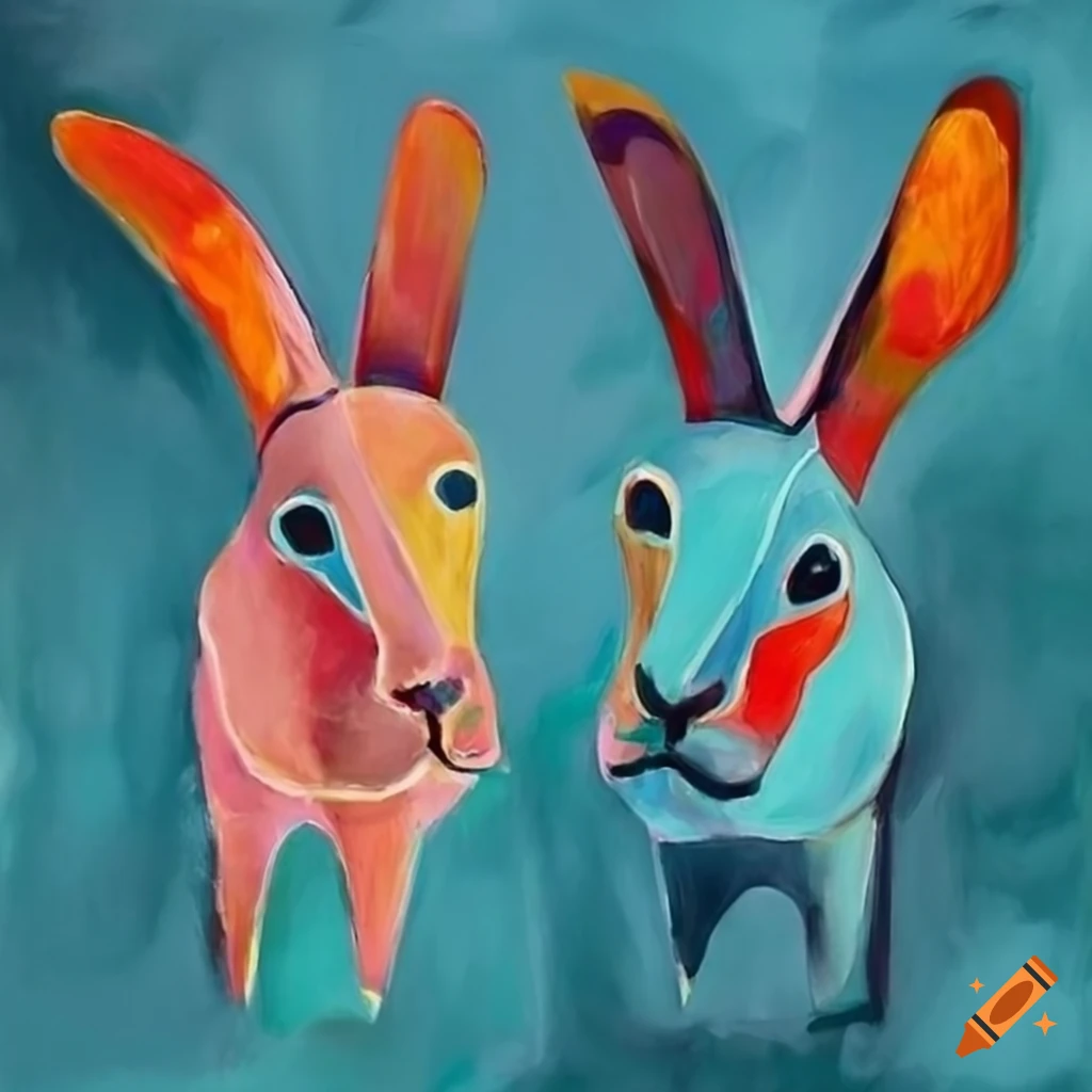Abstract art of two rabbits, inspired by picasso