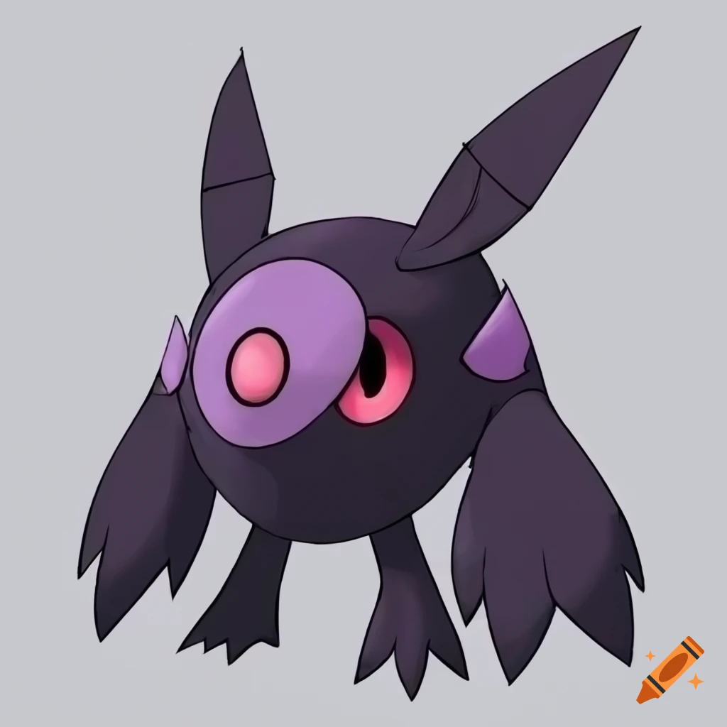Dark fairy type pokemon with a round white body and giant eyes on 