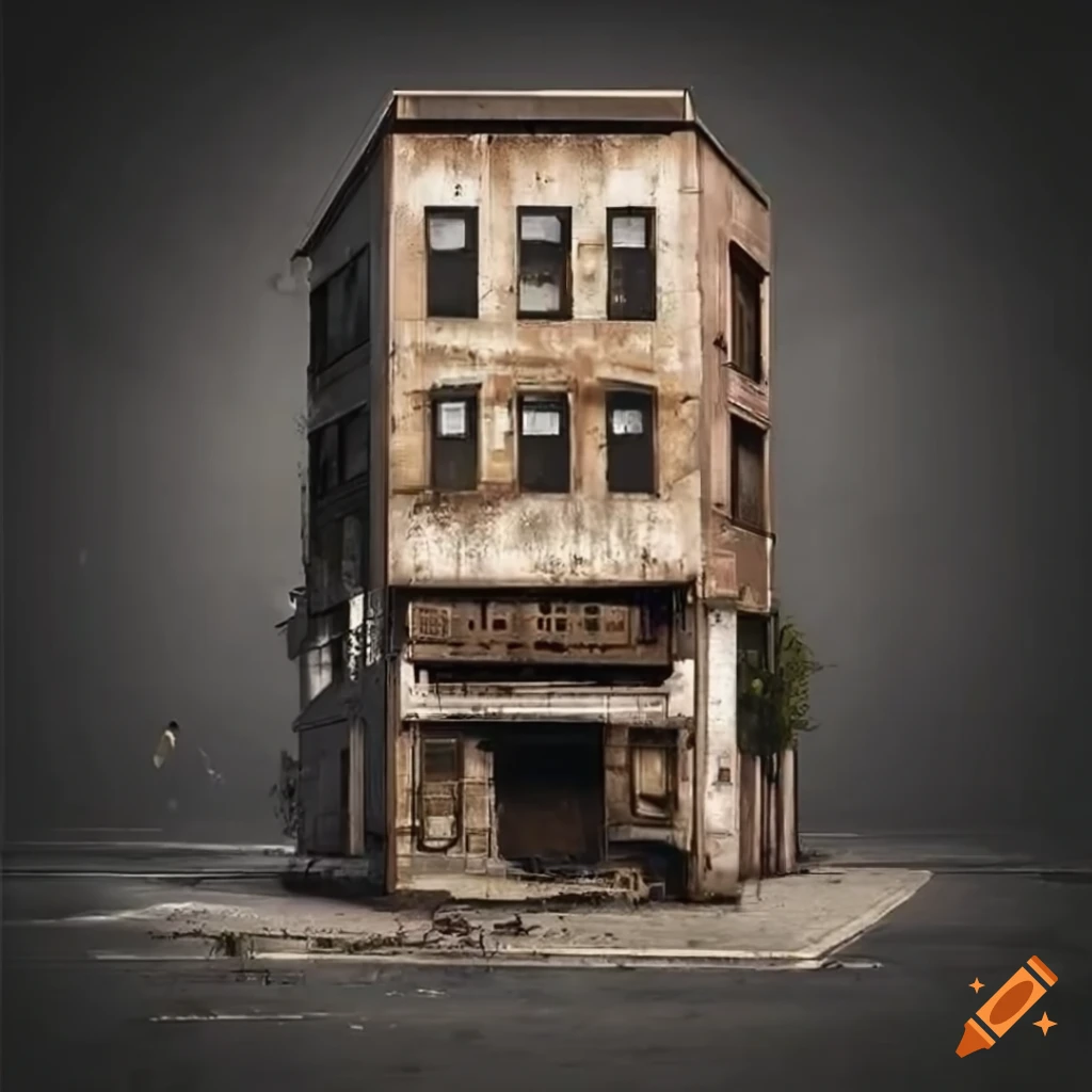 gritty depiction of a weathered storefront facade in a urban environment