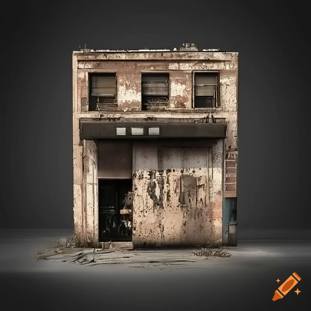 dilapidated storefront facade in a gritty urban environment