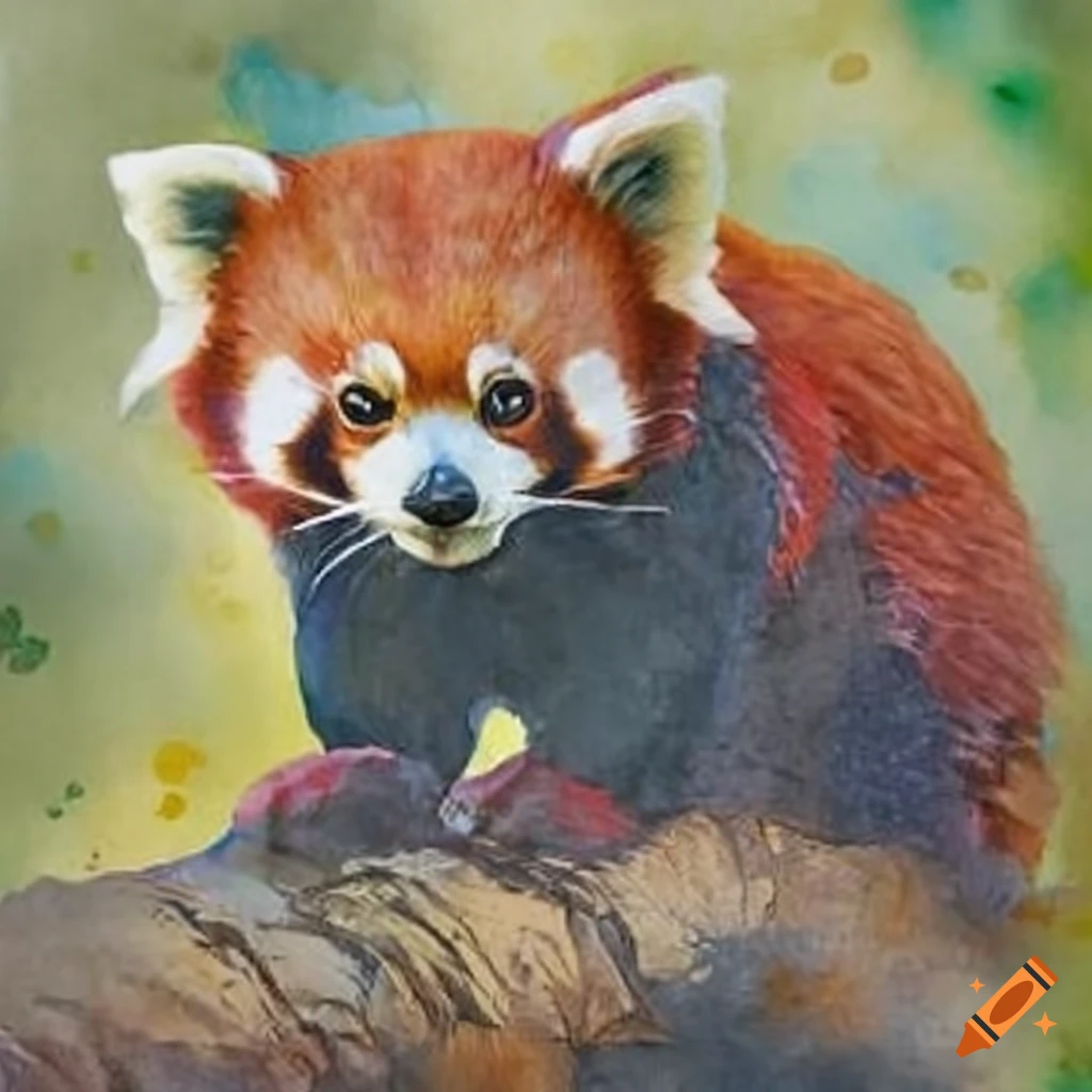 watercolor painting of a red panda by Thomas Moran