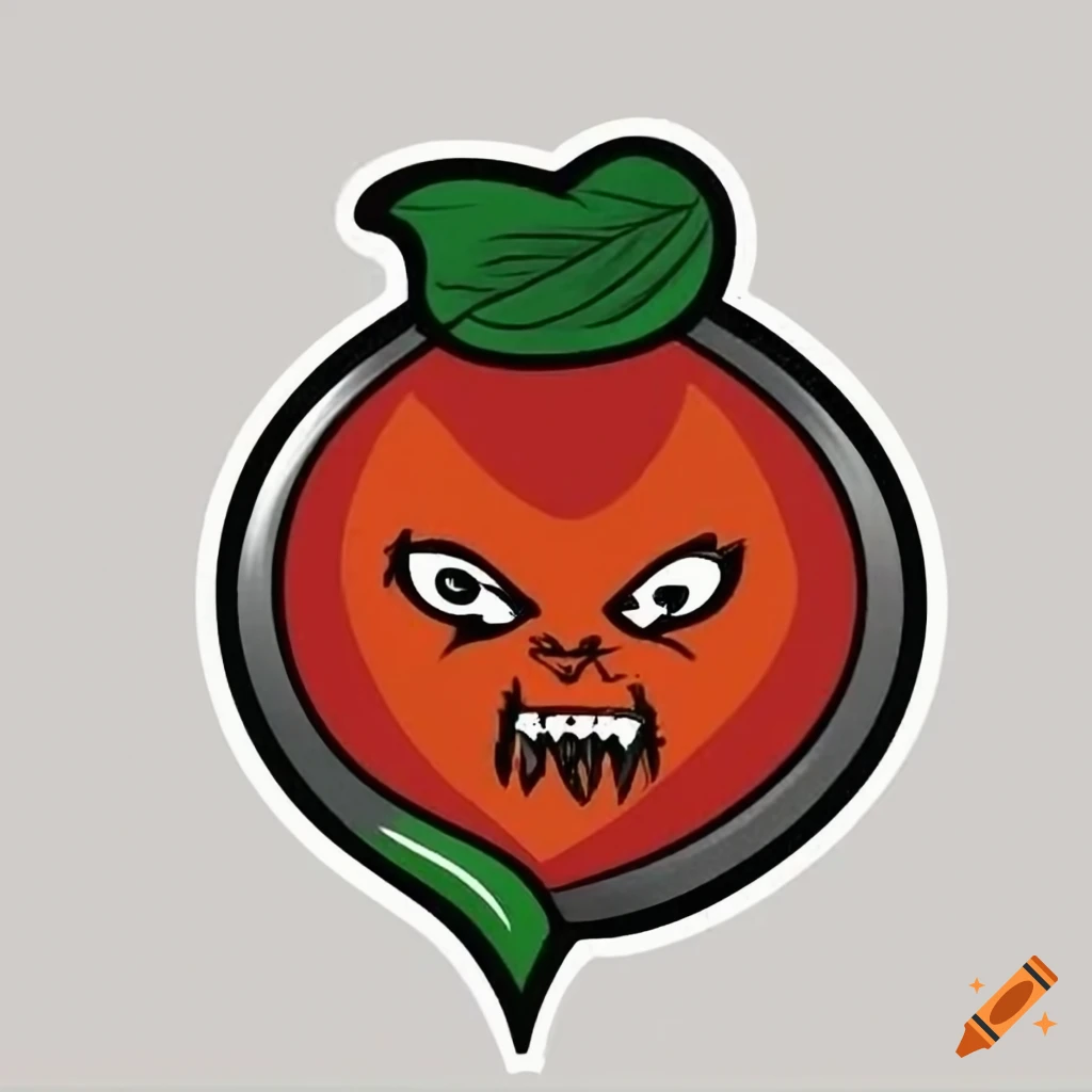 spooky sports team logo with a demon face on a peach