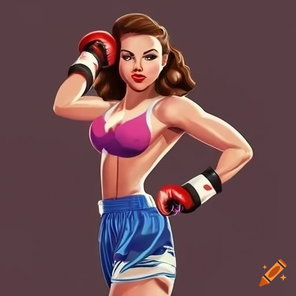 pinup style artwork of a woman showcasing muay thai skills