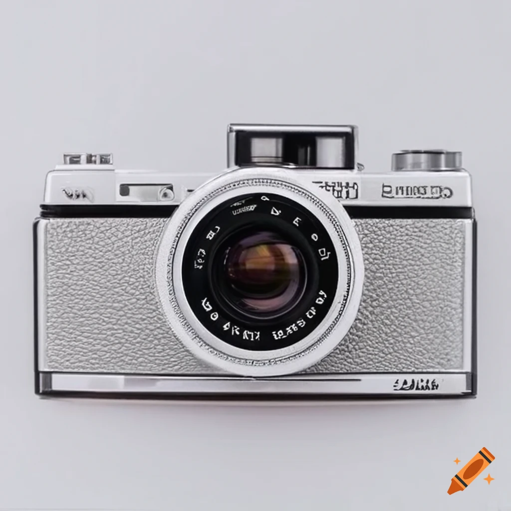 outline of a classic 35mm film camera on white background