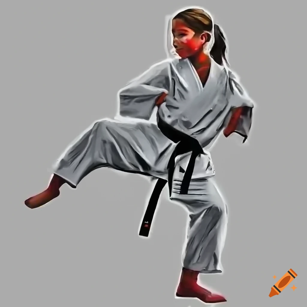 stencil of a young girl performing a high karate kick