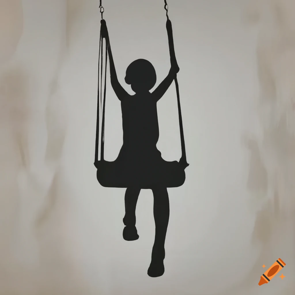stencil art of a girl on a swing