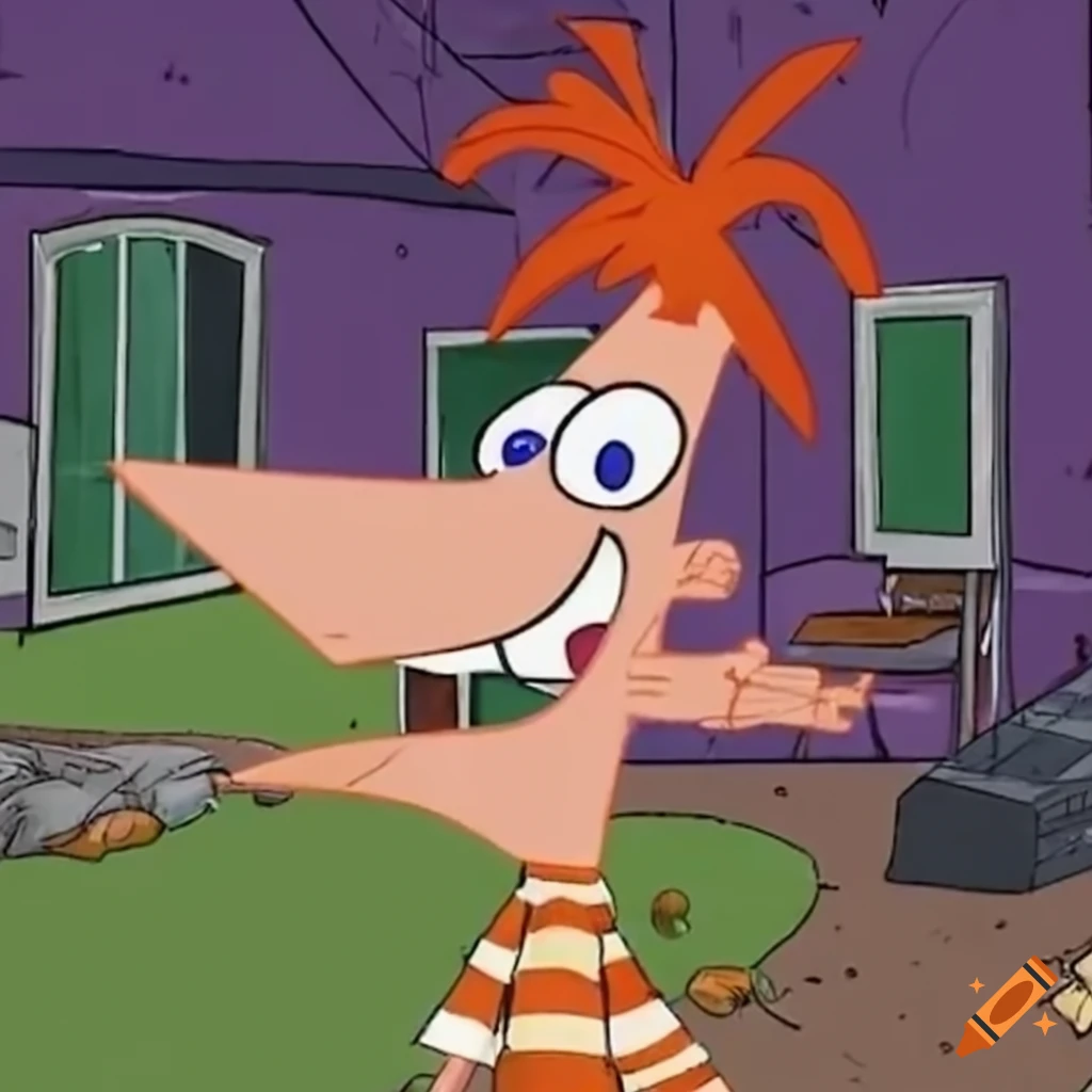 Phineas and Ferb building a giant Doofenshmirtz