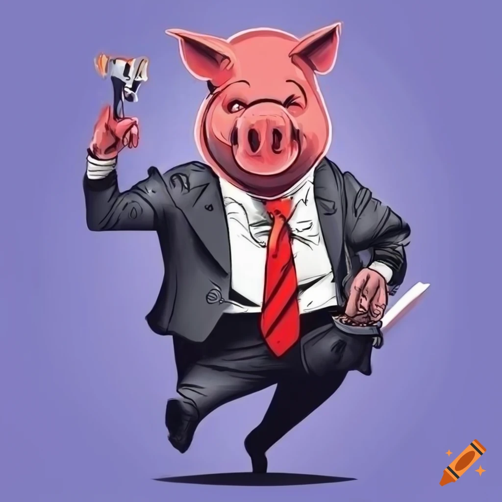cartoon illustration of a war pig politician running for president