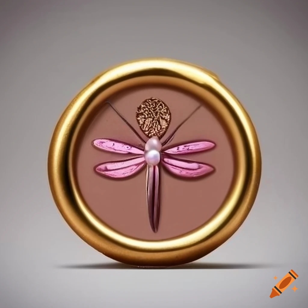 golden wax seal with dragonfly and pink wings