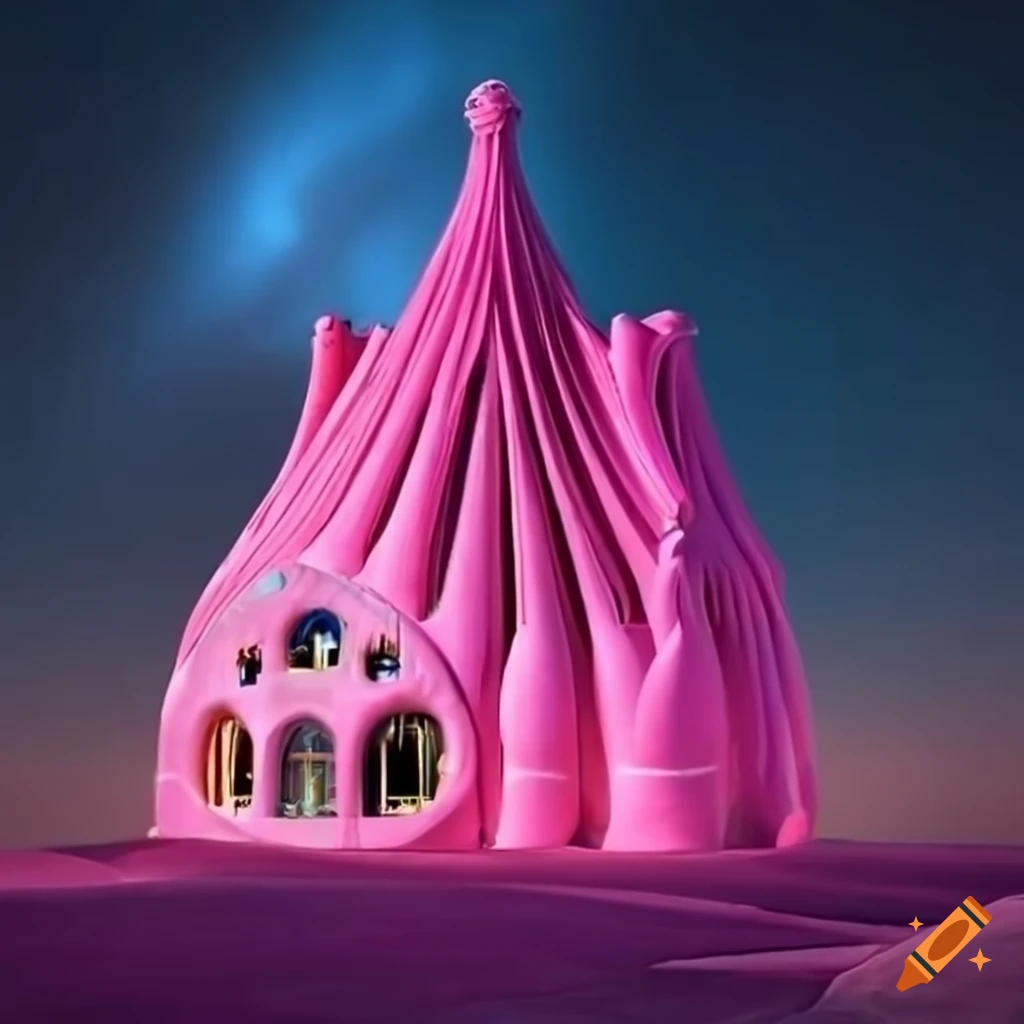 ultra modern pink dreamhouse on alien planet