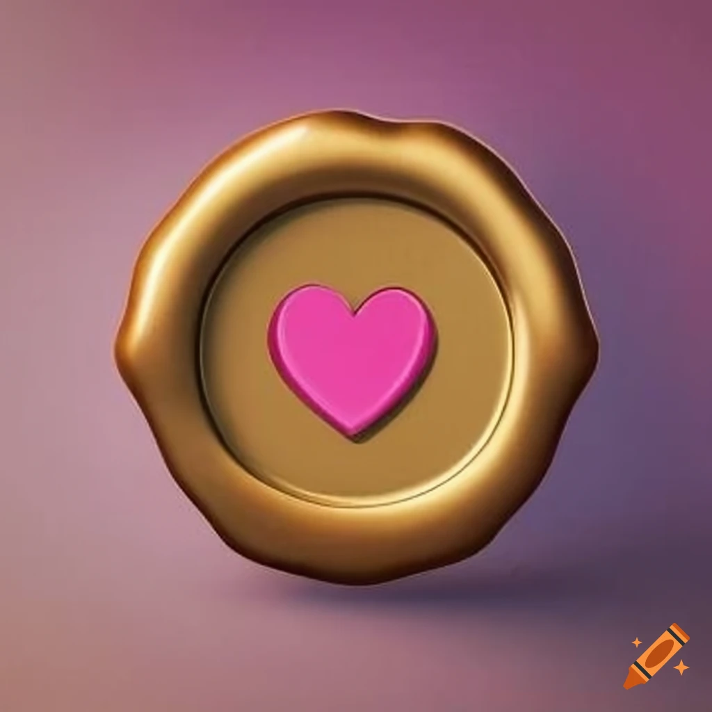 golden wax seal with a pink heart in the middle
