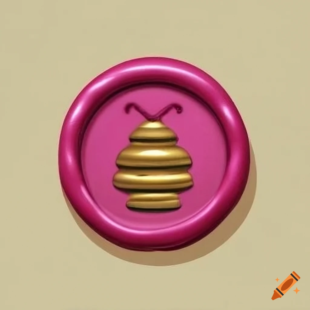 pink wax seal with golden beehive symbol