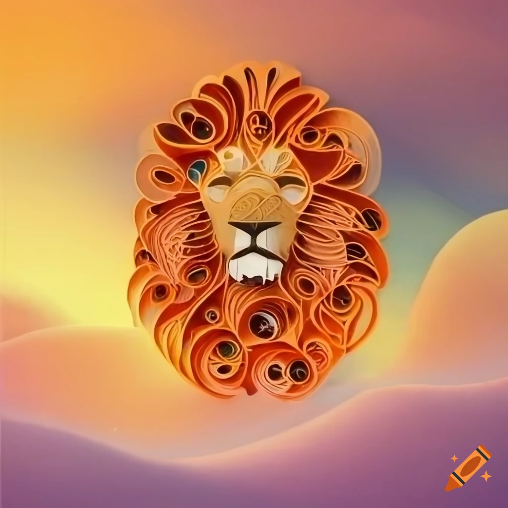 quilling art of two lions in a landscape