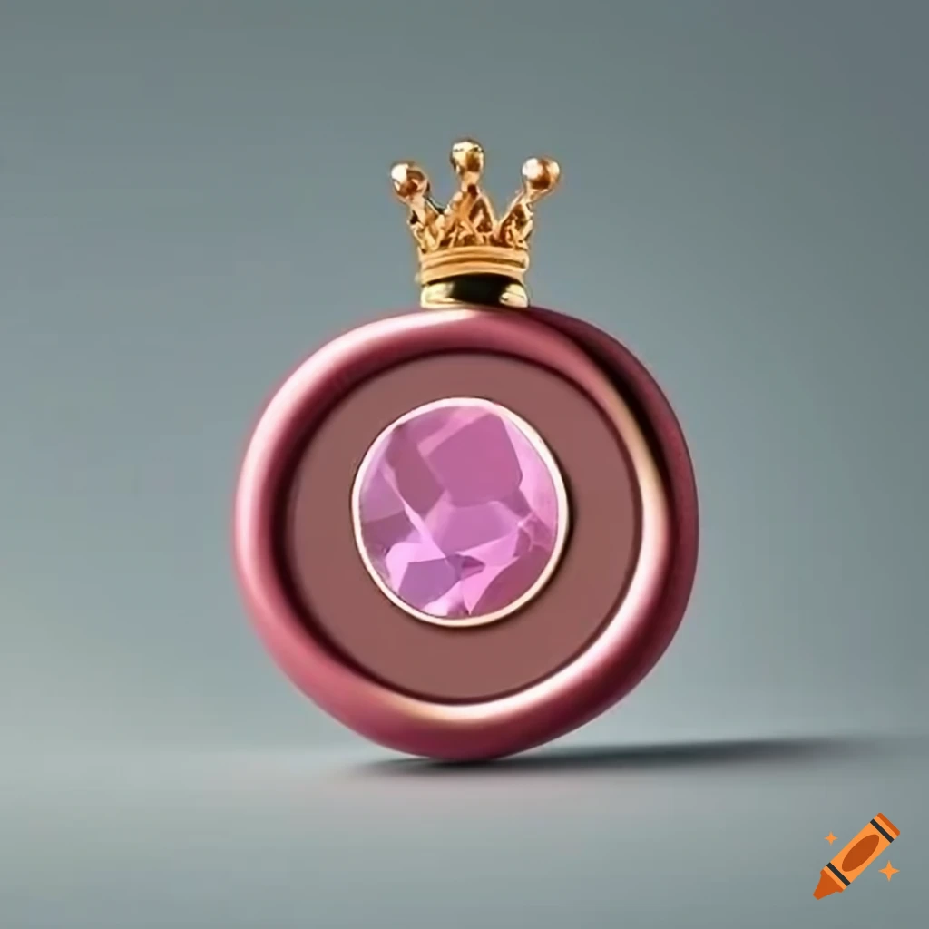 golden wax seal with crown on pink gemstone