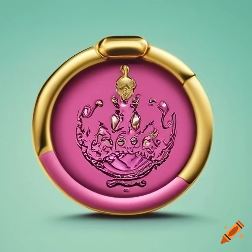 pink wax seal with gold crown