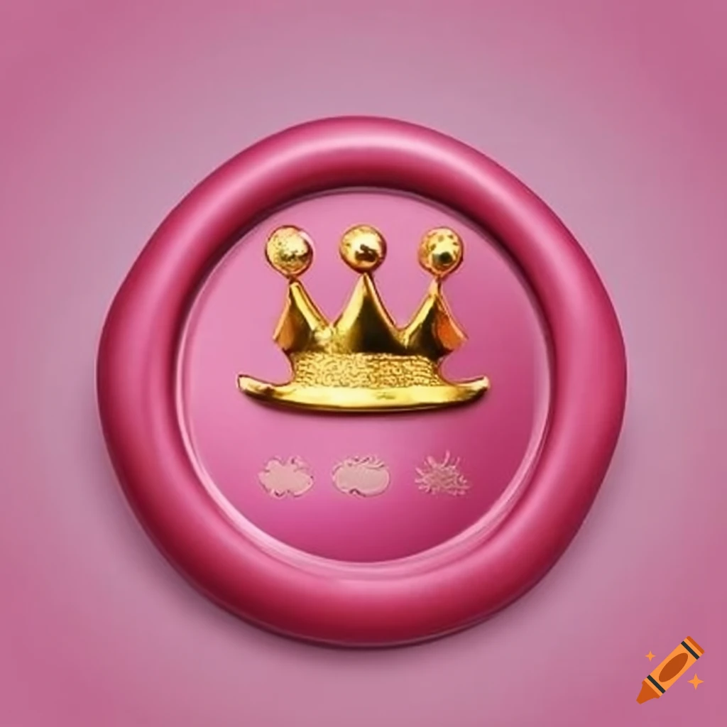 pink wax seal with gold crown
