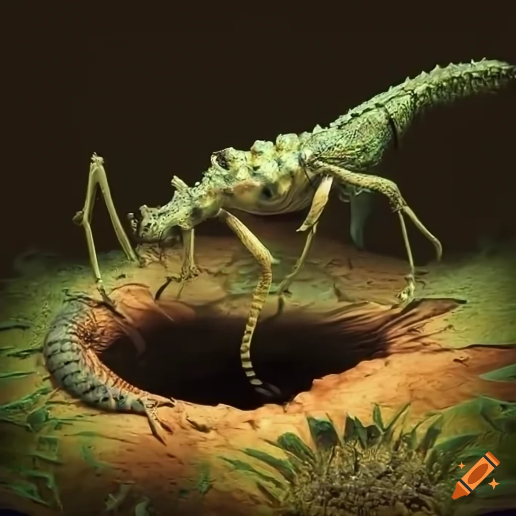 hyperrealistic artwork of an alien amphibious creature in the savannah