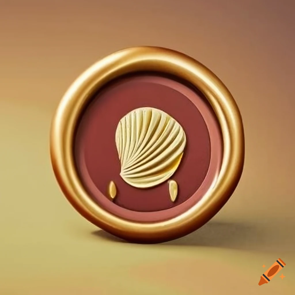 golden wax seal with shell symbol and pearls