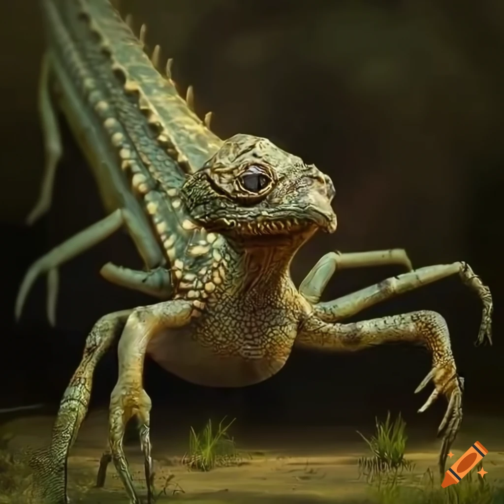 hyperrealistic artwork of an alien amphibious creature in the savannah