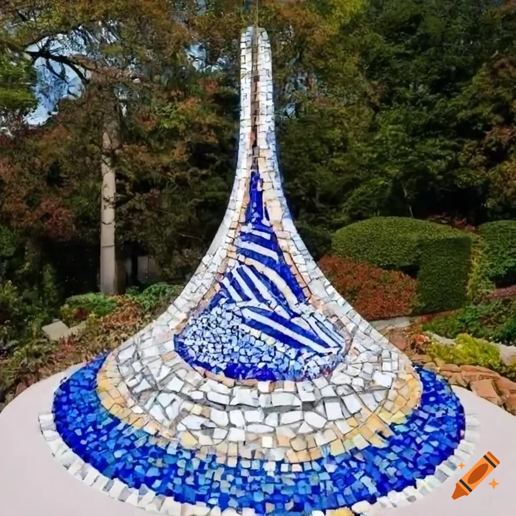 glass pointillism sculpture in a colorful mosaic garden