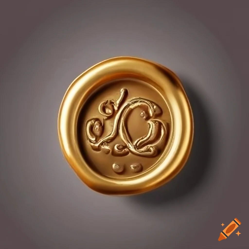 golden wax seal with shell symbol and pearls