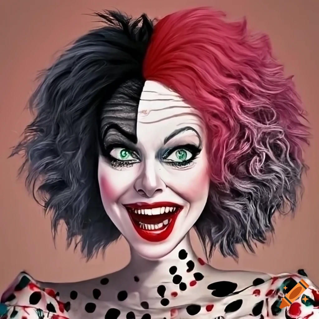 Tim Burton style illustration of Cruella De Vil