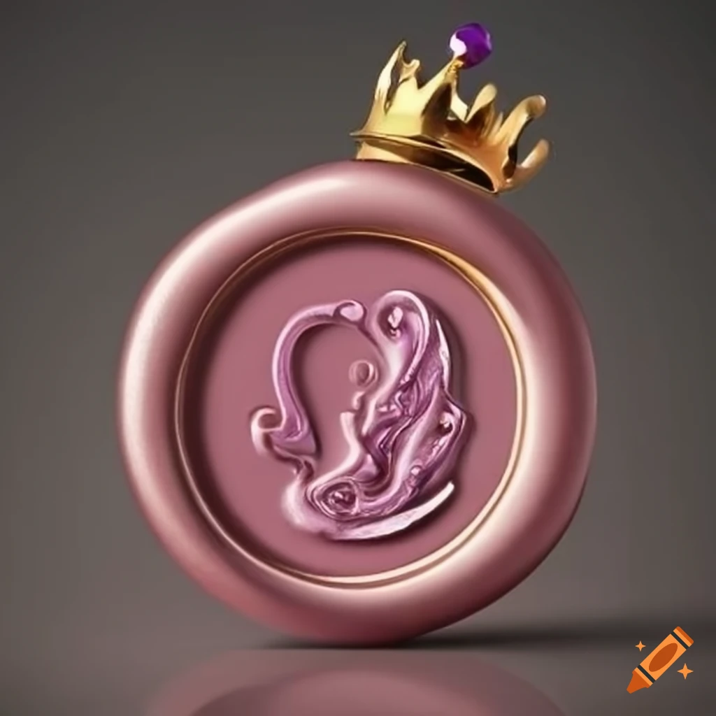 golden wax seal with crown on pink gemstone
