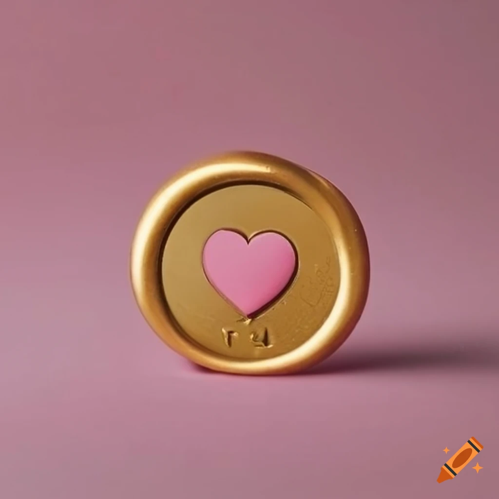 golden wax seal with a pink heart