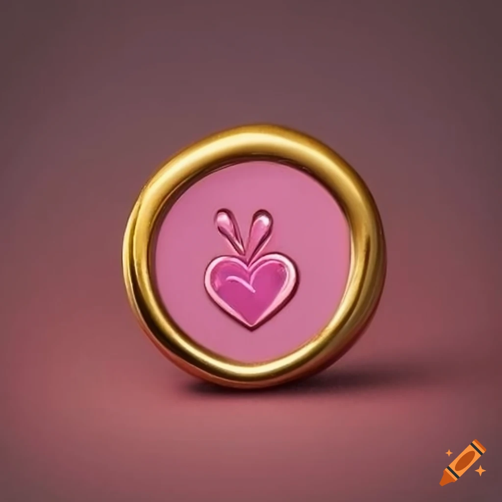 golden wax seal with a pink heart