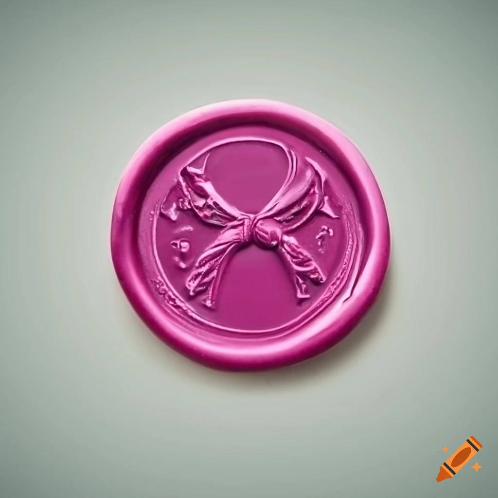 embossed silver wax seal with fuchsia bow