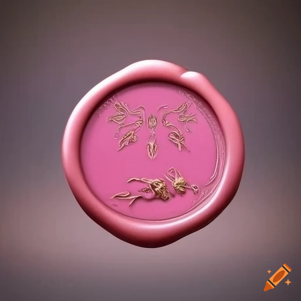 pink wax seal with golden wings