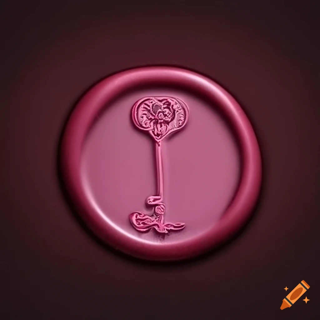 pink wax seal with a silver key