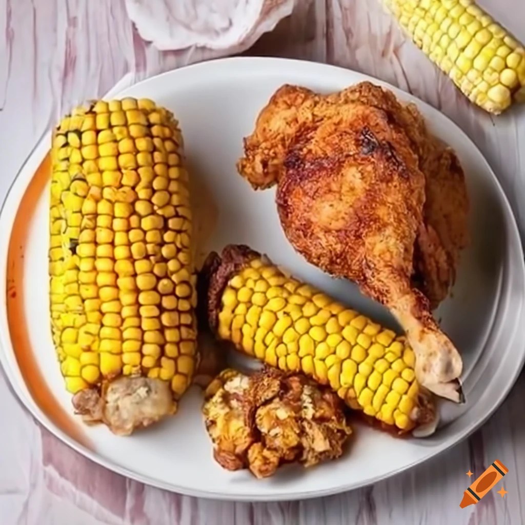 delicious combination of fried chicken and corn on the cob