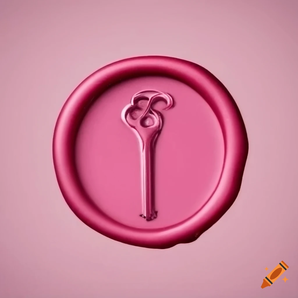 silver key inside a pink wax seal