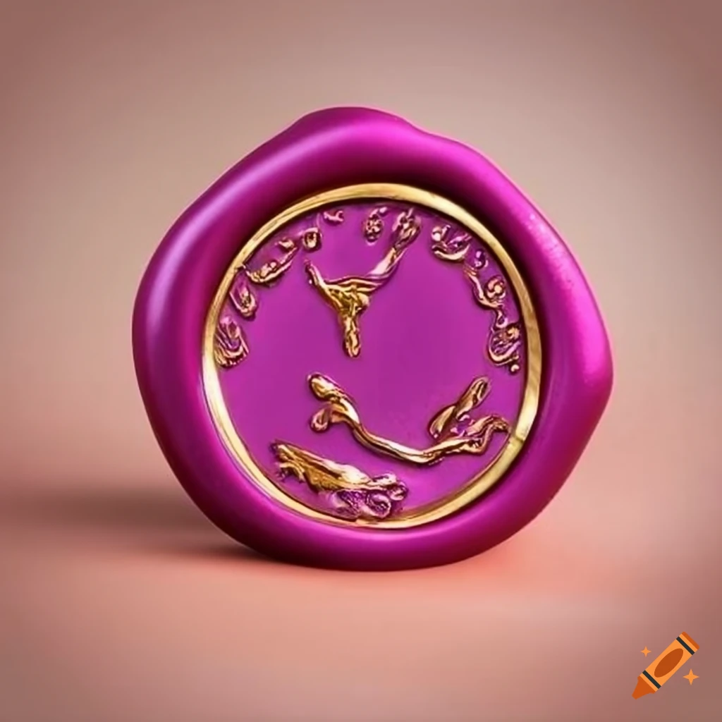 pink wax seal with golden wings