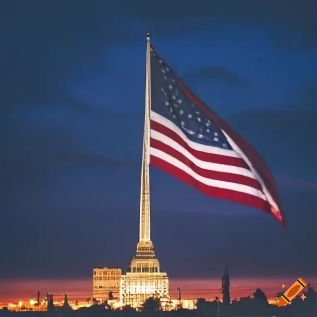 aerial view of the world's largest American flag over a town