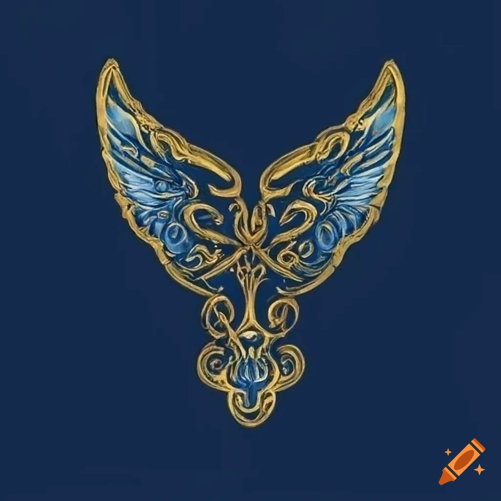 Celtic-inspired raven with moon-shaped wings