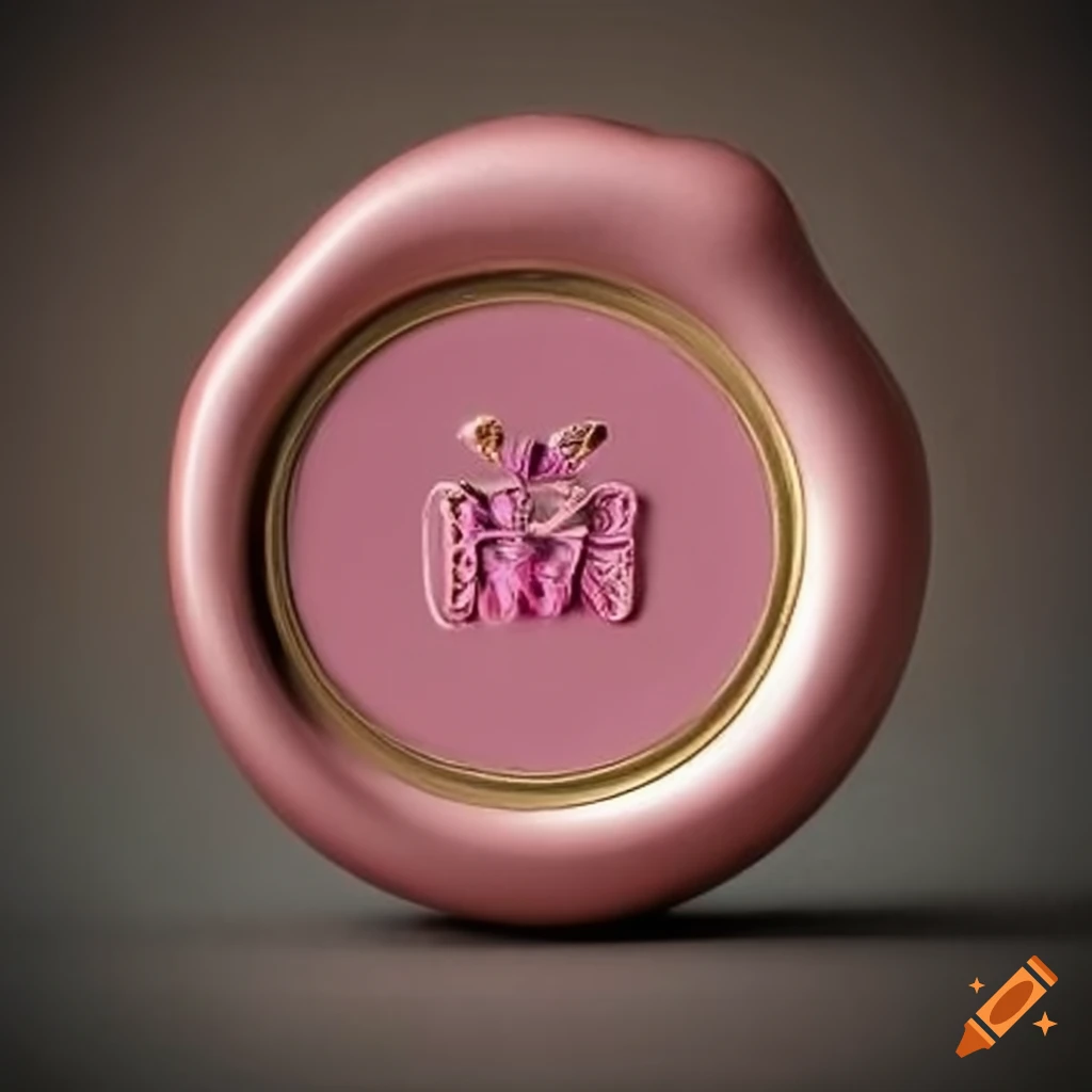 white wax seal with gold and pink bee design
