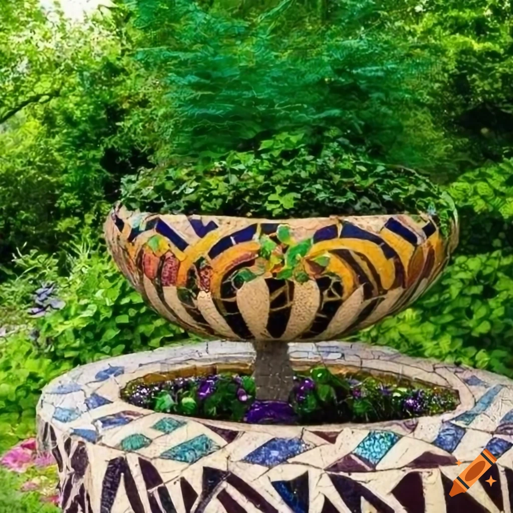 artistic garden with decorative pointillism planter