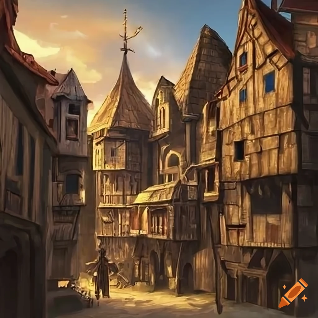 medieval fantasy town illustration
